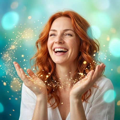 Frau jubelt voller Freude – symbolisch für den Durchbruch und die Transformation nach dem 4-Wochen Seelenthema-Mentoring