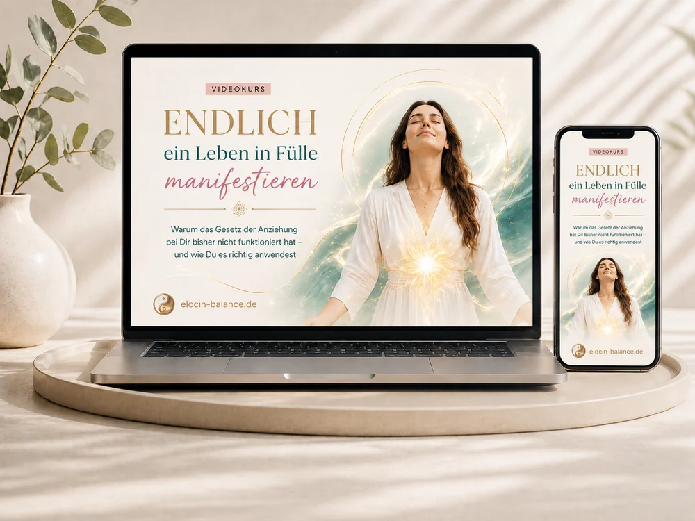 Videokurs Endlich ein Leben in Fülle manifestieren von Elocin Balance – Darstellung auf Laptop und Smartphone