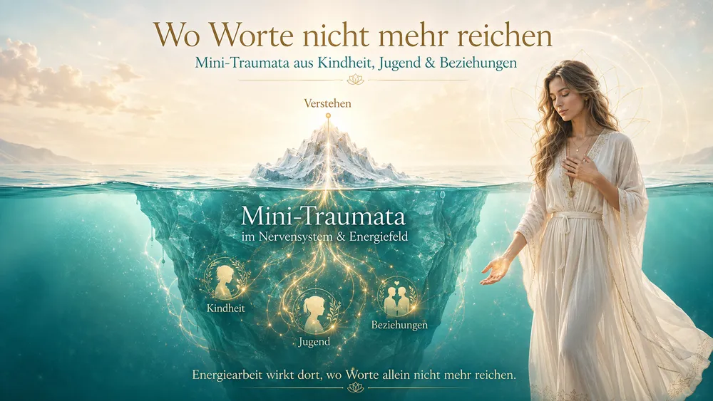 Infografik über das Lösen von Mini-Traumata aus Kindheit und Beziehungen im Nervensystem durch Energiearbeit